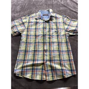 Bit & Bridle button Shirt Mens medium Plaid Western‎ Cowboy Short Sleeve